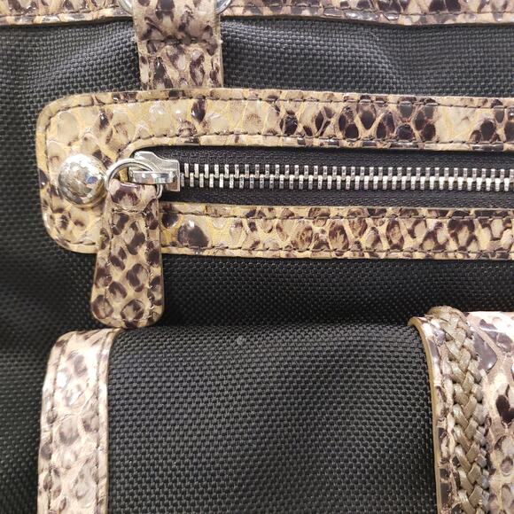 Womens Brighton Handbag Faux Python Trim Shoulder Bag Black Snakeskin Purse - Picture 13 of 16